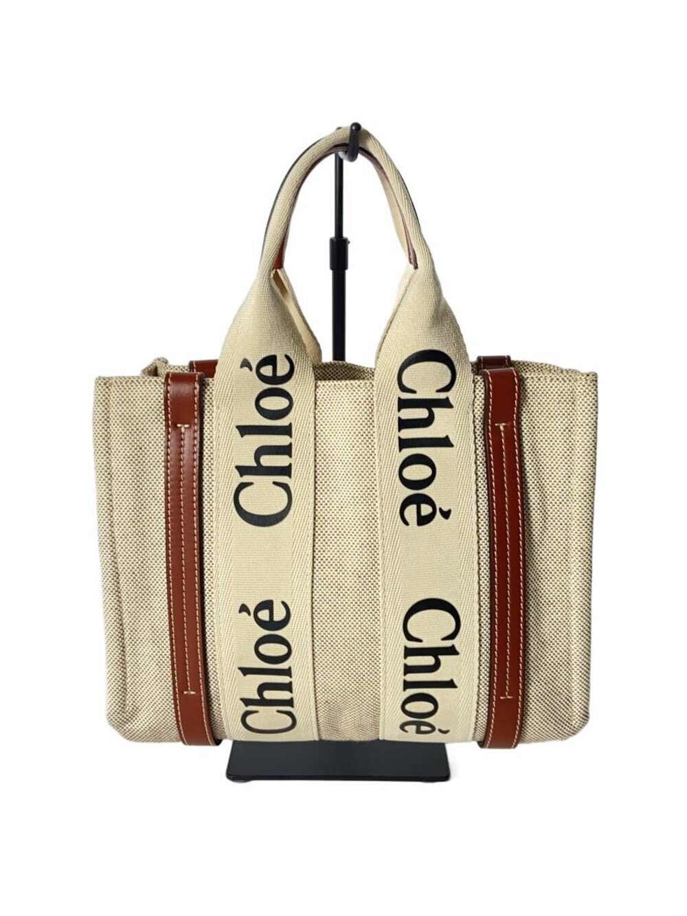 Chloe Woody Handbag Canvas Beige Cream